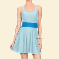 Dress to impress with this sleeveless skater dress! The soft fabric and flared skirt give it an elegant twist that brings out the intricate design with a beautiful vibrancy. PRODUCT DETAILS: • 82% polyester, 17% spandex • Fabric weight: 6.78 oz/yd² (230 g/m²), weight may vary by 5% • Smooth and elastic fabric • Mid-thigh length flared skirt • Elastic waistline • Overlock seams, coverstitch hemline Please allow the 20% difference between advertised images and the actual item you received as somet Fitted A-line Sleeveless Dress For Beach, Fit And Flare Sleeveless Tennis Dress, Sleeveless Fit And Flare Tennis Dress For Summer, Fitted A-line Sleeveless Beach Dress, Sleeveless Swim Dress For Party, Wendy Cosplay, Pan Movie, Peter Pan Movie, Running Costumes