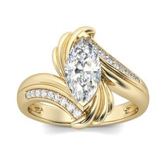 Treat yourself as a holiday gift with this stunning ring. Fashioned in yellow gold tone sterling silver, the engagement ring showcases a marquise-cut center stone highlight with two wing-like shapes. This eye-catching stone stands tall above the gracefully bypassing shimmering shank. It will be certain to show a really sparkling and unique look on your finger. Never miss it!Carat Weight: 2.64 ctStone Size: 6*12 mmStone Type: Jeulia® StoneNumber of Stones: 1 Stone Color: Diamond WhiteStone Shape: MarquiseCarat Weight: 0.24 ctStone Size: 1.2,1 mmStone Type: Jeulia® StoneNumber of Stones: 18 Stone Color: Diamond WhiteStone Shape: RoundWeight: 4.7 gWidth: 16.83 mmHeight: 5.88 mmThickness: 2.48 mmMaterial: 925 SilverPlating Color: Yellow Gold Reset Ideas, Jeulia Jewelry, Unique Silver Rings, Womens Silver Jewelry, Cheap Engagement Rings, Silver Rings Simple, Cleaning Silver Jewelry, Marquise Ring, Sterling Silver Rings Set