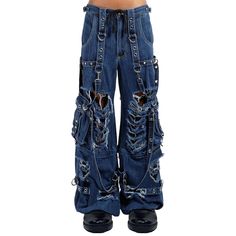 Elevate your style with our Gothic Cargo Pants, featuring adjustable straps and buckles for a truly unique look. These denim cargo pants embody a punk aesthetic with their wide-leg, relaxed fit, making them perfect for the modern urban adventurer. Key Features: Striking Design: These cargo pants showcase a distinctive gothic flair, complete with stylish straps and buckles that add an edgy touch to your ensemble. Wide-Leg Fit: Designed for comfort and freedom of movement, the loose wide-leg silho Denim Tripp Pants, Gothic Cargo Pants, Pants Design For Men, Trip Pants, Tripp Pants, Cargo Hose, Strap Pants, Denim Cargo Pants, Rugged Look