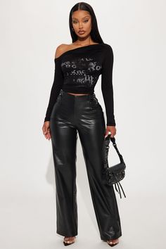 Available In Black. Faux Leather Pant Back Zip Closure Side Tab Detail Straight Leg 100% Polyurethane Imported | Got Carried Away Faux Leather Pant in Black size XS by Fashion Nova Faux Leather Pants For Club In Fall, Trendy Faux Leather Pants For Evening, Trendy Faux Leather Evening Pants, Leather Pant, Off Shoulder Top, Faux Leather Pants, Off Shoulder Tops, Bottom Clothes, Bottoms Pants