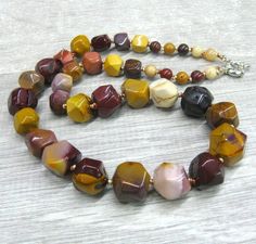 Natural Mookaite jasper necklace hand knotted graduated strand brown red yellow earthy gemstone neck Unique Brown Single Strand Jewelry, Multicolor Jasper Jewelry For Gift, Brown Single Strand Jewelry Gift, Brown Single Strand Jewelry As A Gift, Brown Single Strand Jewelry For Gifts, Brown Jasper Necklaces As Gifts, Multicolor Jasper Necklace For Gift, Brown Polished Beads Jewelry Gift, Brown Jasper For Jewelry Making