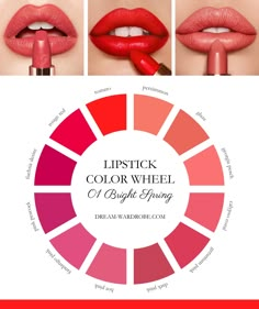 Color Analysis Bright Spring, Lipstick For Spring Type, Bright Spring Fashion, Clear Spring Color Palette Outfit, Spring Bright Outfits, Bright Spring Makeup Looks, Bright Spring Lipstick Colors