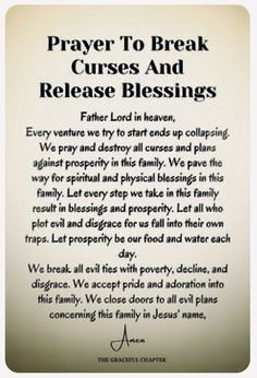 a prayer card with the words prayer to break curse and release blessings