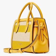 Kate Spade $298 K7711 Knott Striped Straw Mini Satchel Morning Light Multi Nwt! Product Details 10"H X 9.5"W X 4"D Handle Drop: 3" Strap Drop: 22" Straw With Pebbled Leather Trim Textured Pvc Lining Pinmount Logo Satchel With Open Top And Dog-Clip Closure Interior Snap Pocket Interior Zip Pocket Optional (And Adjustable) Crossbody Strap Fits Current Iphone Imported Style No. K7711-1 Yellow Luxury Bag For Spring, Yellow Luxury Spring Bag, Luxury Yellow Spring Bag, Yellow Leather Bag For Spring, Spring Yellow Leather Bags, Yellow Kate Spade Shopping Bag, Kate Spade Yellow Shopping Bag, Yellow Leather Bag For Summer, Yellow Kate Spade Travel Bag