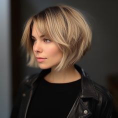 Feathered Jaw Length Bob 3 All One Length Bob Short Hair, Short Layered Bobs For Thick Hair, Shaggy Chin Length Bob Hairstyles, Jaw Length Bob For Fine Hair, Chin Length Pixie Haircut, Chin Length Bob With Curtain Bangs, Short Bob Hairstyles For Thick Hair, Jaw Length Hairstyles, Layered Short Bob Hairstyles