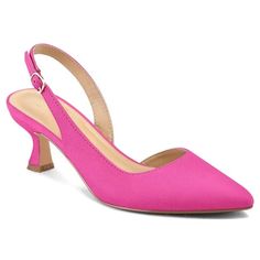 Pennysue Women's Pumps Slingback Kitten Heels are a stylish and elegant choice for a wedding party or dressy occasion. These shoes feature a pointed toe design and a kitten heel, which provides a comfortable yet sophisticated look. The slingback style adds a touch of femininity and ensures a secure fit. Size: 7.5.  Color: Pink.  Gender: female.  Age Group: adult. Summer Wedding Slingback Pumps With 4-inch Heel, Summer Heels With Heel Strap For Wedding Guest, Summer Wedding Guest Heels With Heel Strap, Formal Slingback Sandals With 4-inch Heel For Summer, Elegant Fitted High Heel Slingback Sandals, Spring Wedding Slingback Sandals With 4-inch Heel, Feminine Heels For Prom In Summer, Feminine Heels For Prom And Summer, Summer Formal Slingback Sandals With Pointed Toe