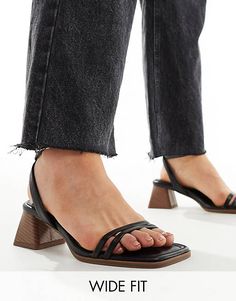 ASOS DESIGN Wide Fit Honeydew mid block heeled sandals in black | ASOS Black Block Heel Slingback Sandals, Black Slingback Sandals With Block Heel, Black Slingback Sandals With Stacked Block Heel, Brunch Outfit, Design Dress, White Trainers, Maxi Dress Trend, Curves Workout, Honeydew