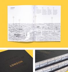 an open brochure showing the location of london