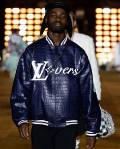 Men Louis Vuitton Vers Fashion Week In Paris 2024 Blue Varsity Leather Jacket Mens Louis Vuitton, Varsity Leather Jacket, Blue Varsity Jacket, Men Louis Vuitton, Week In Paris, Varsity Letterman Jackets, Fashion Paris, Fashion Mood Board, Aviator Jackets