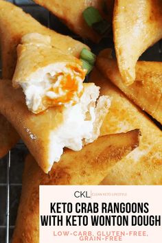 keto crab rangoons with keto wonton dough on a cooling rack