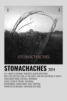 the front cover of stomachaches 2013, with text in black and white