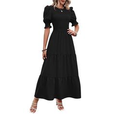 Women Casual Summer Dresses 2024 Spring Crew Neck Ruffle Short Sleeve Floral Print Smocked Boho Flowy Maxi Dress Product Details Color: Solid Black Size: Small Brand: No Brand Mpn: Does Not Apply Upc: Does Not Apply Ean: Does Not Apply * Package Dimensions : 8 X 5 X 2 Inches; 4.8 Ounces * Department : Womens * Date First Available : December 30, 2021 Black Ruched Tiered Dress, Fitted Solid Color Tiered Midi Dress, Fitted Tiered Dress In Solid Color, Black Tiered Ruched Dress, Fitted Solid Color Tiered Dress, Elegant Black Maxi Dress With Puff Sleeves, Fitted Tiered Maxi Dress, Elegant Solid Color Tiered Maxi Dress, Black Puff Sleeve Midi Dress With Ruffles