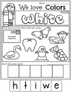 we love colors and white worksheet for kids to practice the letter h with