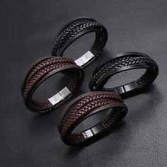 Style: Europe and America Material: Artificial Leather Leather Bracelet For Men, Leather Charm Bracelets, Genuine Leather Bracelet, Mens Leather Bracelet, Bracelet For Men, Leather Weaving, Handmade Charms, Magnetic Bracelet, Bangles Jewelry