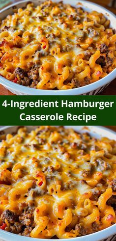 two pictures of a casserole dish with cheese and ground beef in the middle