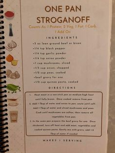 the menu for one pan stroganoff