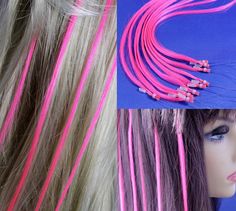 Descriptions: Pink Micro Loop Ring Human Hair Extensions Includes 10 Pink Strands Length: 18" Pre-Bonded Type: Stick. Hair Extension Type: Loop Indications It is best to store the human hair extensions in it's original plastic package. Product Description The latest innovation of hair extensions. It is easy to use without heat or glue. Extensions have micro ring already in place. All you need is the pliers. You can straighten, curl and cut it. Pink Hair Extensions, Cheetah Hair, Micro Bead Hair Extensions, Micro Loop Hair Extensions, Cheap Hair Extensions, Using Dry Shampoo, Color Extensions, Creative Hair Color, Colored Hair Extensions