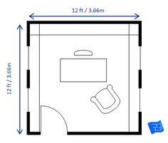 the floor plan for a bedroom with a bed, desk and chair in one room