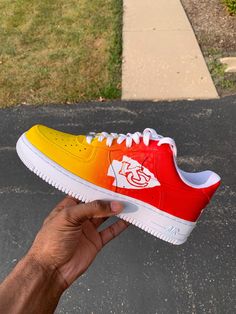 These are my custom nfl sports team AF1's. All customs are made to order, and hand painted. If you want something done that you don't currently see in my shop shoot me a message and let's make it happen! custom shoe I custom sports sneaker | chiefs sneakers | chiefs custom | nike air force 1 | nike sports teams | gameday | Coopskicks | drip custom | coops kicks | nfl | sports sneakers| chiefs | custom paint shoe Sports Fan Accessories, Ncaa Football Teams, Custom Painted Shoes, Nike Shoes (men), Team Design, Dallas Cowboys Football, Custom Nike, Nfl Sports, Custom Nikes