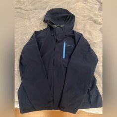 Size Large. Very Nice Jacket. Zippers And Velcro To Stay Bundled Up. Never Worn. Perfect Condition. Navy And Bright Blue Accents. Functional Blue Outerwear With Double-lined Hood, Functional Blue Outerwear With Adjustable Hood, Blue Weatherproof Long Sleeve Hooded Jacket, Blue Waterproof Hooded Jacket For Fall, Blue Waterproof Hooded Jacket, Blue Waterproof Hooded Jacket With Long Sleeves, Casual Blue Weatherproof Outerwear, Weatherproof Long Sleeve Blue Outerwear, Blue Weatherproof Hooded Jacket For Fall