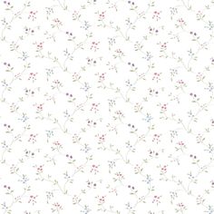 a white wallpaper with small flowers and leaves on the back ground, in pastel colors