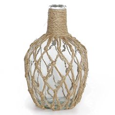 a glass bottle with rope wrapped around it