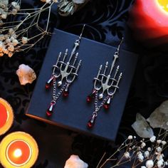 New Handmade Sterling Silver Hooks 925 Glass Beads Vampiric Jewelry, Classy Goth, Crystals Hanging, Red Chandelier, Earrings Gothic, Goth Earrings, Romantic Earrings, Gothic Vampire, Silver Chandelier