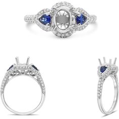 Roman & Jules 14K White Gold Oval Sapphire Elegance Ring Luxury Sapphire Oval Halo Ring, Luxury Oval Sapphire Halo Ring, Elegant Oval Cabochon Sapphire Ring, Timeless Oval Sapphire Ring, Classic Sapphire Oval Rings, Classic Oval Sapphire Ring For Formal Occasions, Classic Oval Sapphire Ring With Prong Setting, Classic Sapphire Oval Cabochon Ring, Oval Sapphire Ring In Platinum