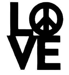 the word love is written in black and white, with a peace sign on it