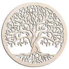 a laser cutout of a tree with leaves on the bottom and branches in the middle