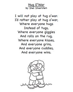 a poem written in black and white with an image of two children hugging each other