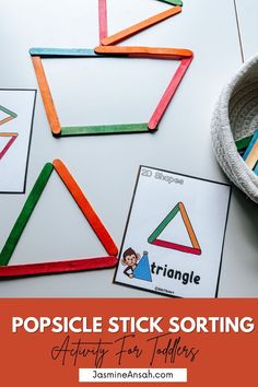 popsicle stick sorting activity for toddlers with text overlay that says popsicle stick sorting