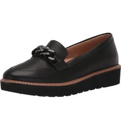 Step Into Style And Comfort With The Naturalizer Women’s Emmal Loafer, Size 9. These Lightweight Slip-On Loafers Feature A Durable Faux Leather Upper With Elegant Stitch Details And A Chic Chain Ornamentation. Designed With A 1 1/4" Heel And A Non-Slip Lug Outsole, These Loafers Provide Stability And Traction For Everyday Wear. Whether You're Heading To The Office Or A Casual Outing, These Loafers Offer A Blend Of Sophistication And Comfort. Please Note That The Box Is Torn, But The Shoes Are In Low-top Synthetic Loafers For Office, Black Synthetic Loafers For Business Casual, Elegant Low-top Slip-ons For Work, Formal Low-top Synthetic Loafers, Black Flat Loafers With Ortholite Insole, Elegant Low-top Synthetic Loafers, Naturalizer Shoes, Lug Sole, Flat Shoes Women