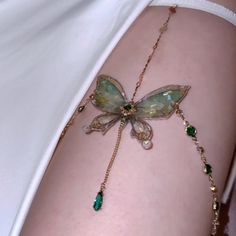 Green Fairy Butterfly Leg Chain | Three Fleas Green Delicate Chain Jewelry For Party, Green Chain Jewelry For Festivals, Green Chain Jewelry For Festival, Green Chain Jewelry For Party, Green Adjustable Chain Jewelry For Party, Green Jewelry With Adjustable Chain For Party, Green Fantasy Jewelry For Festival, Fantasy Green Jewelry For Festival, Green Fantasy Festival Jewelry