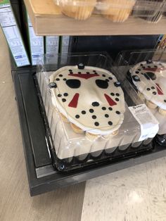 there are two cakes that have been made to look like friday the 13ths masks