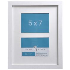 the 5x7 frame is white and has a blue background