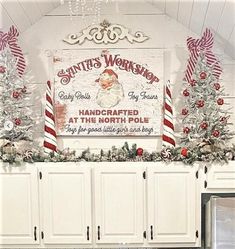 a kitchen decorated for christmas with candy canes