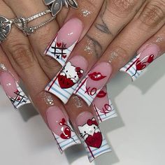 #valentinenails #hellokitty #hellokittynails Nails Short Tips, Tips Nails Design, Hello Kitty Valentines, Vday Nails, Kawaii Kitty, Tips Nails, Press On Nails Short, Valentine Nails