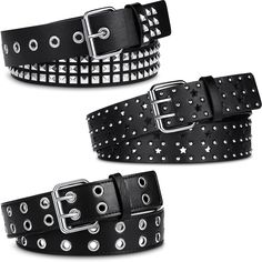 PRICES MAY VARY. You will get: there are 1 piece of studded belt, 1 piece of double grommet belt, 1 piece of black small rivet punk belt with double pin buckle, different styles help you to match your outfits, they are good costume accessories to make you look stylish; The gothic belts are suitable for dating, party and so on, which can make you the focus of the crowd, and it is convenient to put on and take off Punk design: these PU leather belts are designed with metal eyelet style, which look Double Grommet Belt, Punk Belt, Emo Accessories, Grommet Belt, Goth Accessories, Punk Design, Gothic Accessories, Fantasias Halloween, Emo Outfits