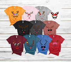 Christmas Reindeer Shirt, Reindeer Christmas Shirt, Family Reindeer Shirts, Reindeer Shirt Ideas, Holiday Shirt Ideas, Diy Christmas Shirts, Deer Face, Fun Christmas Shirts, Funny Reindeer