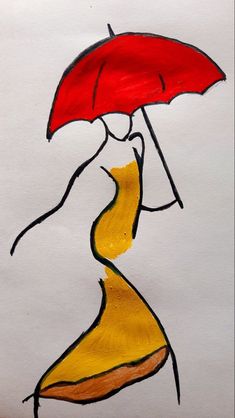 a drawing of a woman holding an umbrella