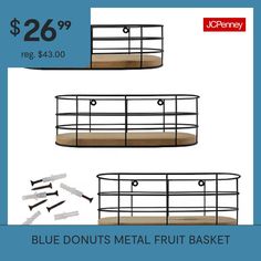 three metal fruit baskets with price tags for $ 26 99 and 25 cents per pound