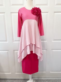 "This pink tunic top is sooo pretty!! The tunic is made with stretch material that is soft and very comfortable. Matching skirt and Large flower brooch are sold separately.  XS Bust 34\" S   Bust 35\" M  Bust 37\" L   Bust 39\" XL Bust 42\" 2X Bust 45\" 3X Bust 48\" 4X Bust 51\"" Pink Tunic, Pink Outfit, Womens Tunics, Large Flowers, Flower Brooch, Tunic Top, Tunics, Pretty In Pink, Womens Clothing Tops