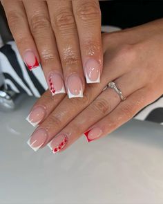 Valentines french tip inspo Bts Nails, French Tip Nail Designs, Spring Acrylic Nails, Red French, Winter Nails Acrylic, Colored Acrylic Nails, Simple Acrylic Nails, Blush Nails, Short Square Acrylic Nails