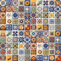 colorful tiles with different designs and colors are shown in this pattern, as well as the background