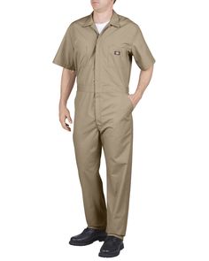 Generous fit in shoulders and chest, bi-swing back, elastic waist inserts. 5 oz. poplin; 65% polyester, 35% cotton. Dickies Coverall, Dickies Coveralls, Mens Coveralls, Men Overall, Work Coveralls, Dickies Shorts, Coverall Jumpsuit, Mens Overalls, Work Site