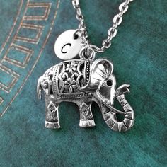 Silver Elephant Necklace, Personalized Elephant Pendant, Customized Necklace, Elephant Jewelry, Mono Bohemian Personalized Charm Necklace Pendant, Bohemian Personalized Charm Pendant Necklace, Personalized Bohemian Charm Necklace With Pendant, Bohemian Personalized Pendant Charm Necklace, Personalized Bohemian Charm Necklaces As Gift, Personalized Bohemian Charm Necklaces For Gifts, Personalized Bohemian Charm Necklace For Gifts, Bohemian Personalized Sterling Silver Charm Necklaces, Personalized Bohemian Sterling Silver Charm Necklace