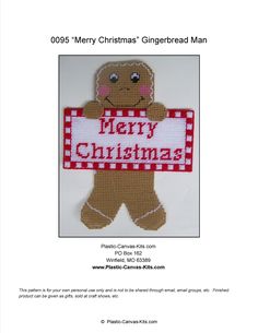 a cross stitch christmas gingerbread man with a merry sign on it's chest