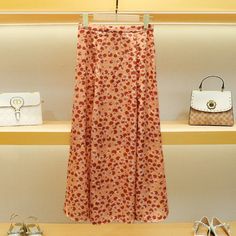 Olivia Mark - Floral Print High-Waisted Midi Skirt High Waist Non-stretch Summer Skirt, Casual High-waisted Floral Print Skirt, Casual High Waist Floral Print Skirt, Casual High-waist Skirt With Floral Print, Floral Print Skirted Bottoms For Fall, Casual High Waist Skirt With Floral Print, Non-stretch Casual Pencil Skirt For Summer, Red Long Pencil Skirt For Spring, Floral Print Non-stretch High Waist Skirt