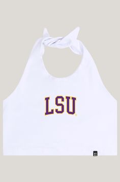 Our tailgate top comes with adjustable top and back straps. Think about it as a halter bandana. About the style: - 95% Cotton, 5% Spandex - Body hugging, easy to adjust - Front lined. Option to go braless Lsu Tailgate, Vinyl Logo, College Gear, Brown University, Ohio University, Tie Design, Workout Crop Top, Gameday Outfit, Halter Style